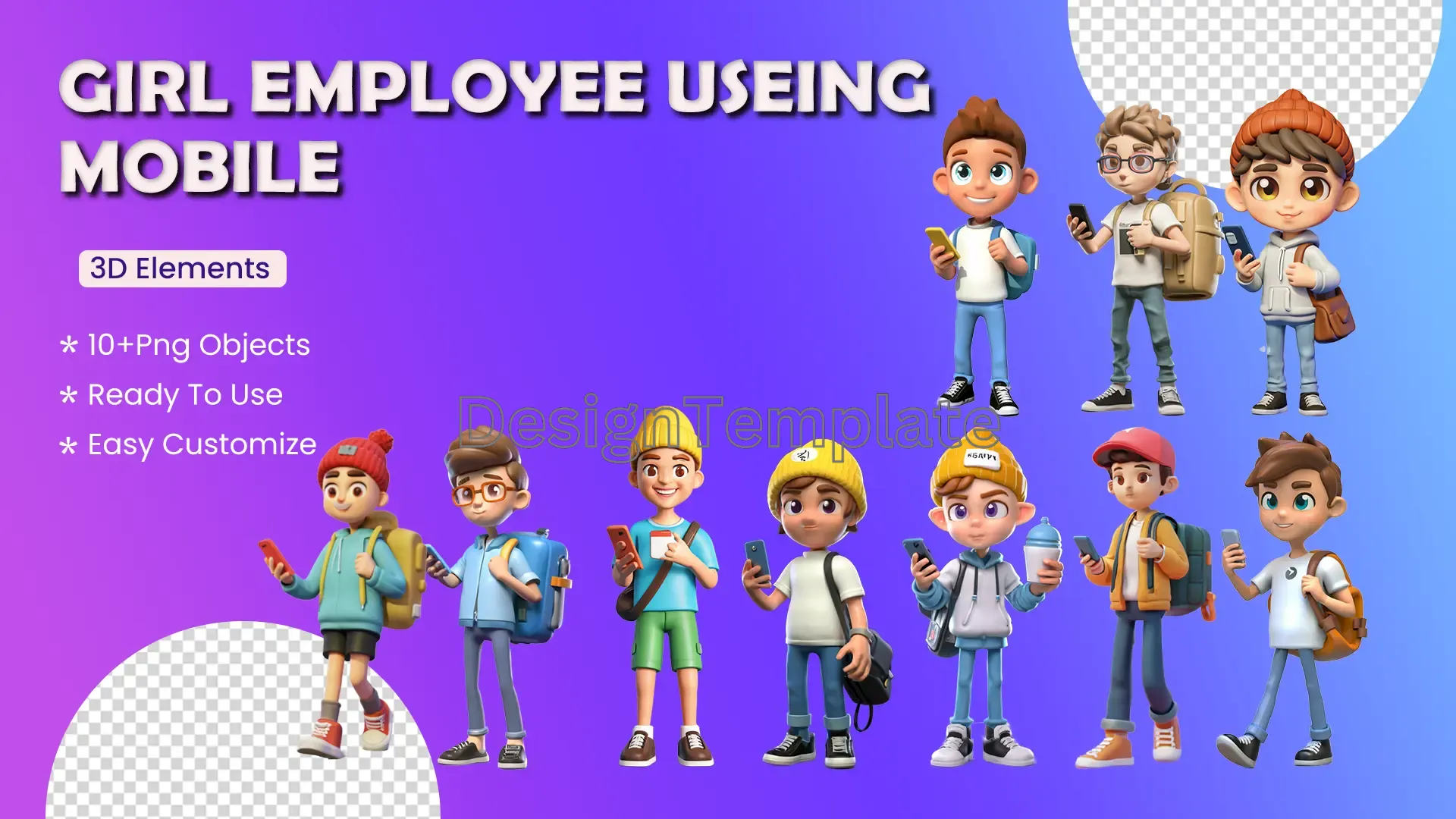 Mobile Masters Dynamic 3D Female Employee Characters Set
